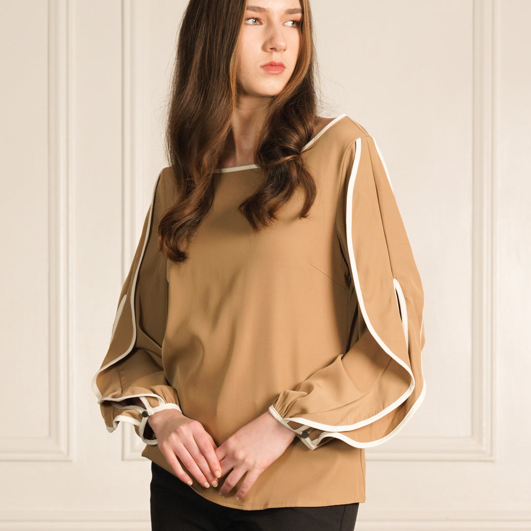 Kaia Long Sleeves Contrast Trim Top 2
