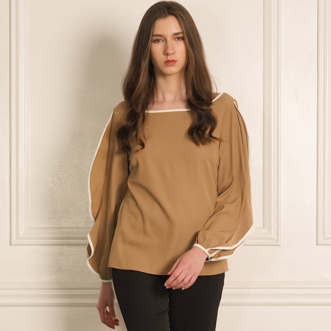 Kaia Long Sleeves Contrast Trim Top 2