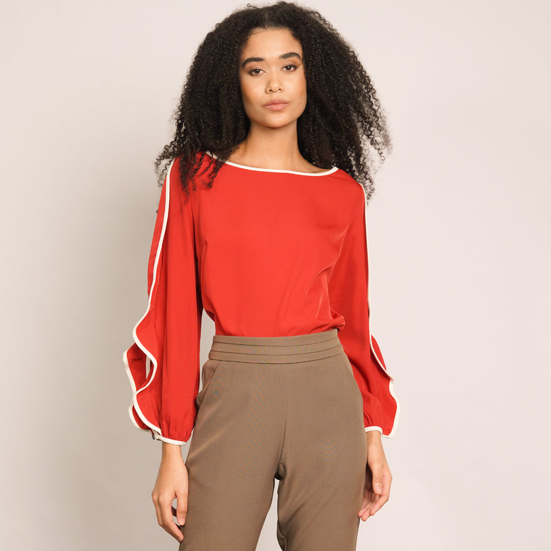 Kaia Long Sleeves Contrast Trim Top 2