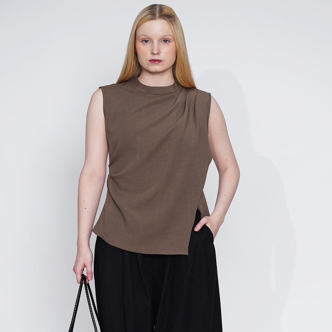 Farrah Draped Mock-Neck Sleeveless Top
