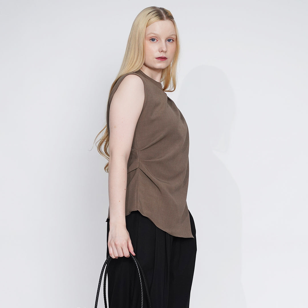 Farrah Draped Mock-Neck Sleeveless Top