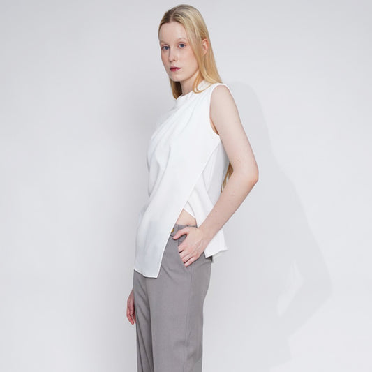 Farrah Draped Mock-Neck Sleeveless Top