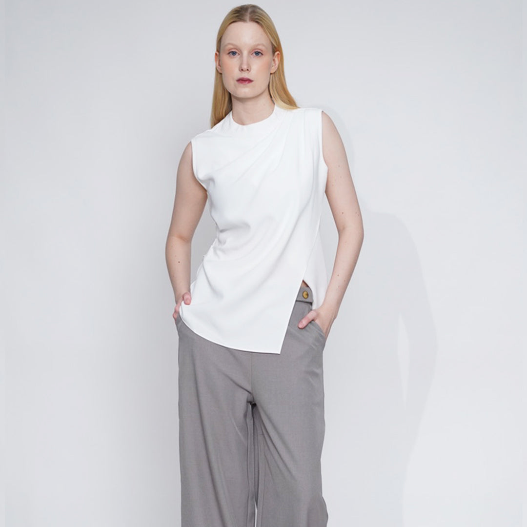 Farrah Draped Mock-Neck Sleeveless Top