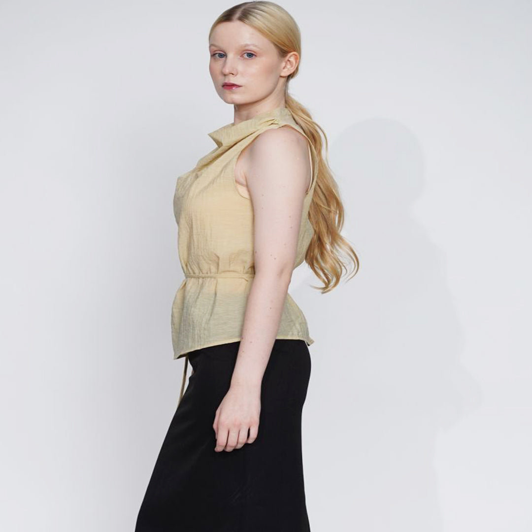 Gaiah Tie-Waist Cowl Neck Top