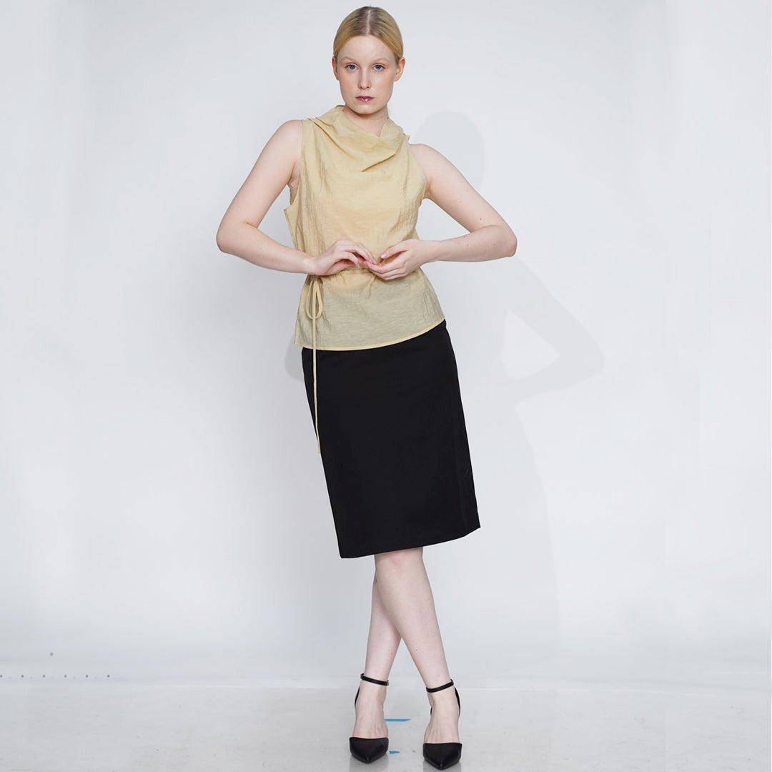 Gaiah Tie-Waist Cowl Neck Top