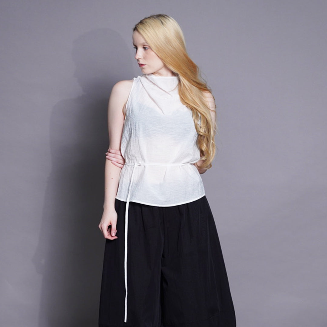 Gaiah Tie-Waist Cowl Neck Top