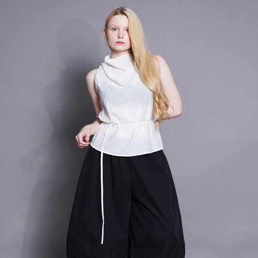 Gaiah Tie-Waist Cowl Neck Top