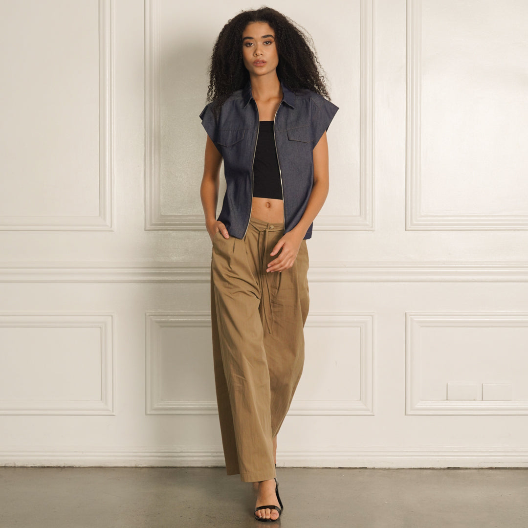 Kielo Sleeveless Denim Zip-Up Top