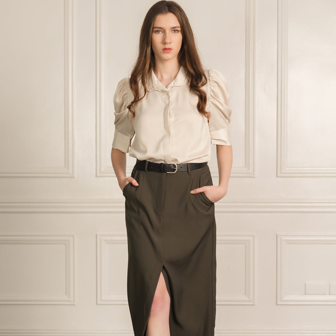 Lhara Puff Slleeves Collared Top