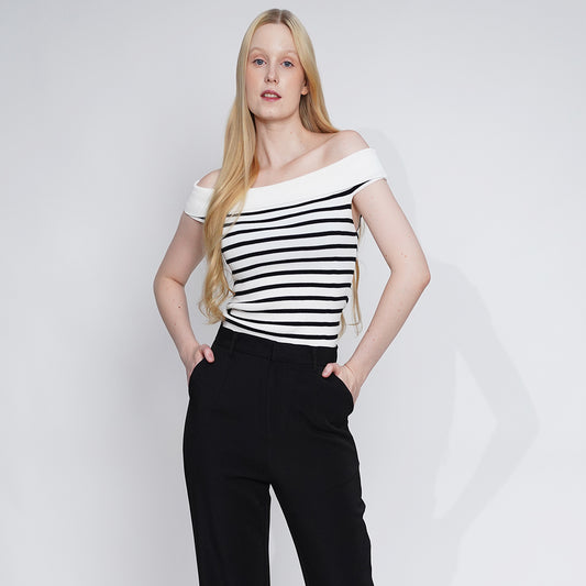 Gemmel elasticized off-the-shoulder neckline