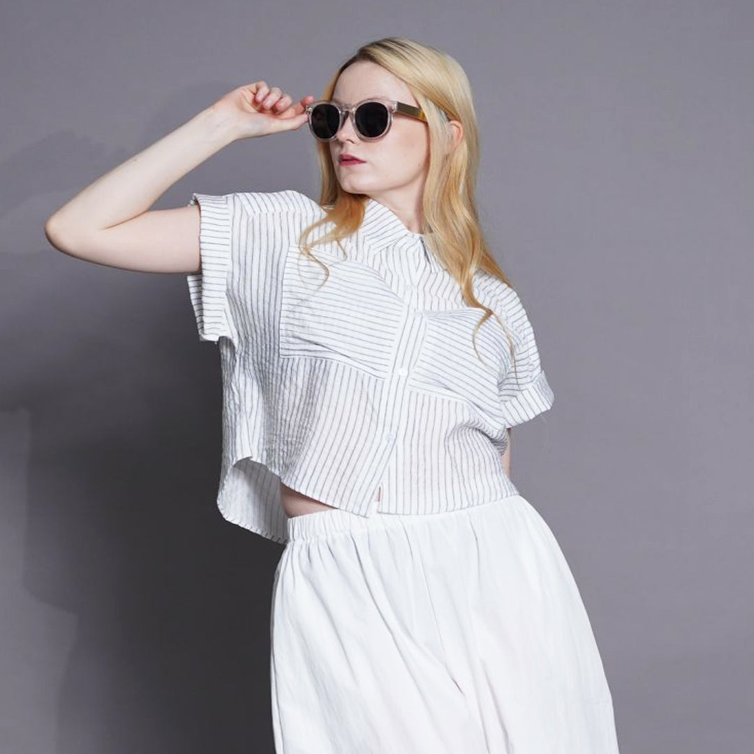 Haven Striped Cropped Button-Down