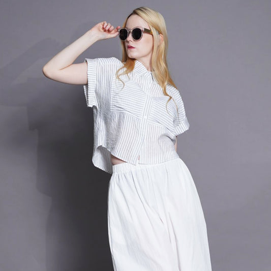 Haven Striped Cropped Button-Down