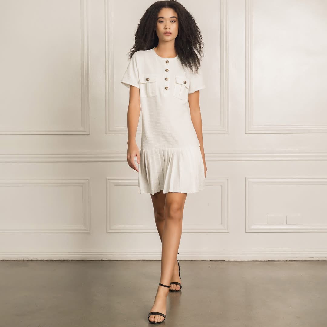 Luna Boucle & Pleated Mini Dress