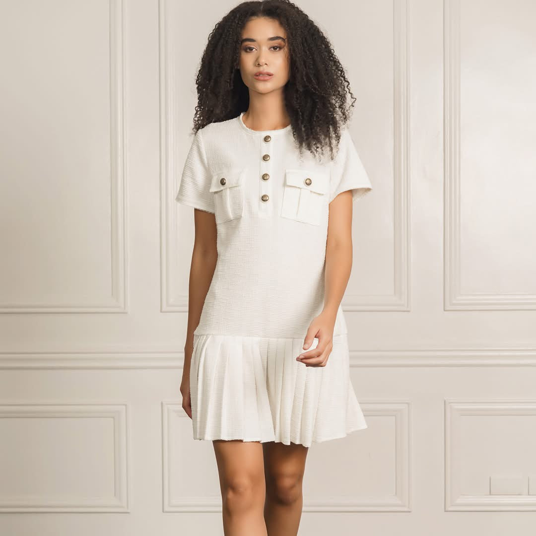 Luna Boucle & Pleated Mini Dress