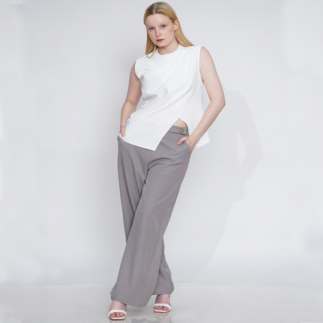 Gella Button-Detail High-Waisted Pants