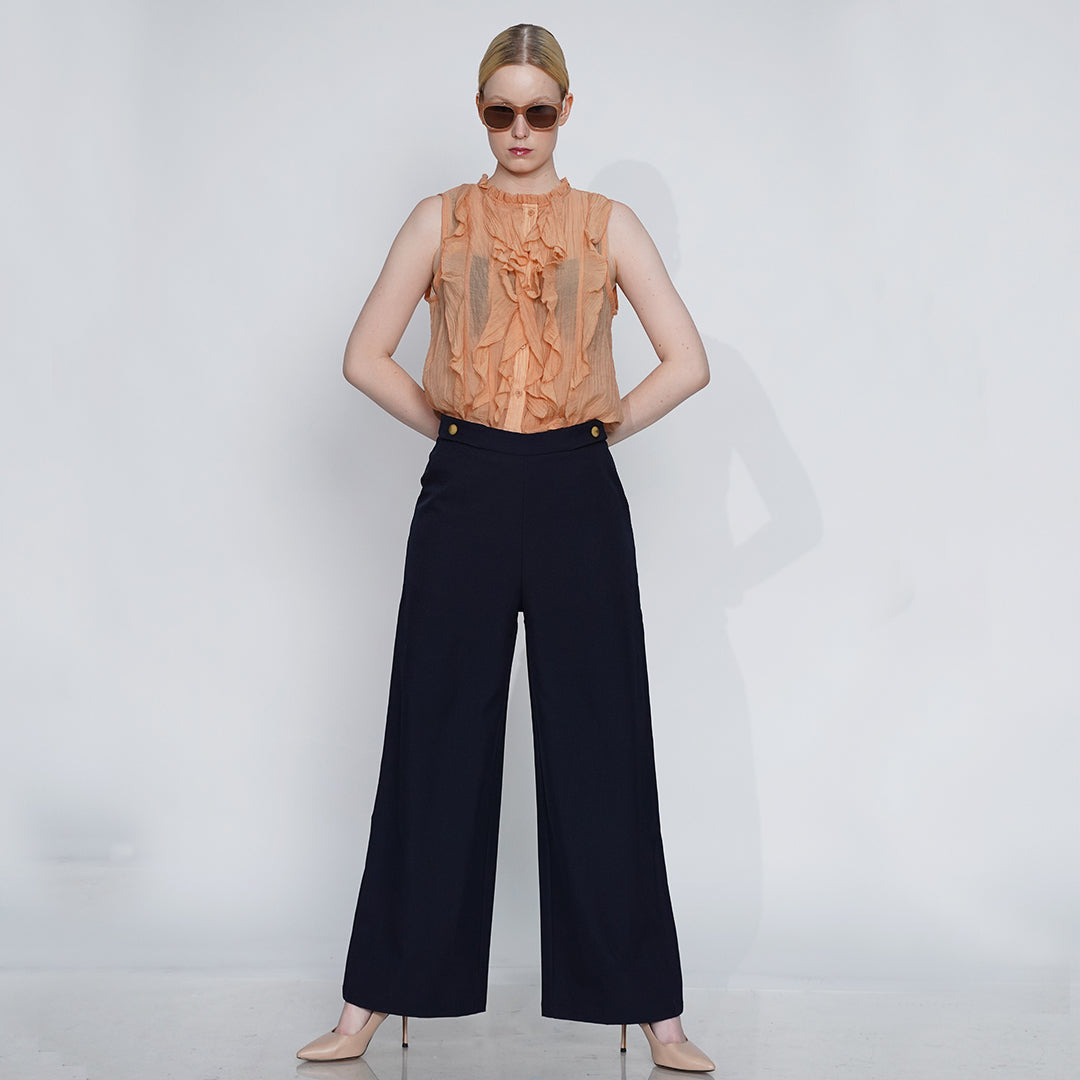 Gella Button-Detail High-Waisted Pants
