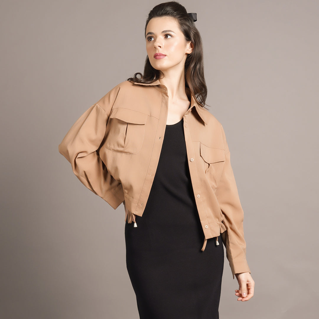 Jaimee Collared Drawstring Hem Jacket