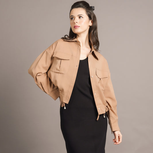 Jaimee Collared Drawstring Hem Jacket