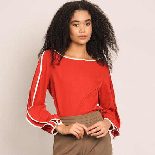 Kaia Long Sleeves Contrast Trim Top 2
