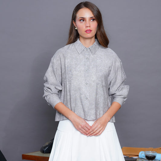 Leona Boxy Cropped Blouse in Ash