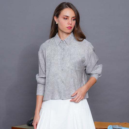 Leona Boxy Cropped Blouse in Ash