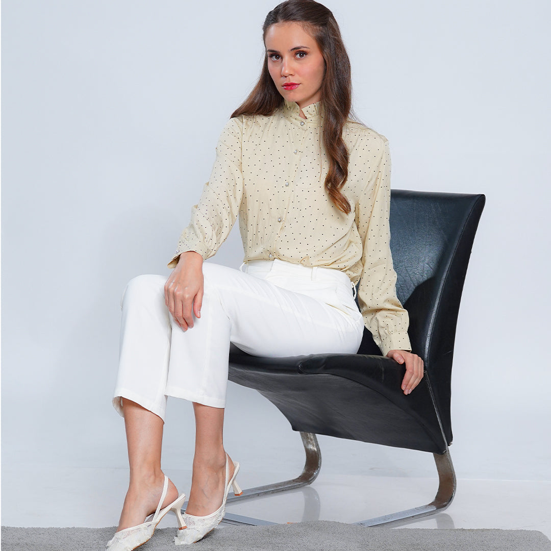 Laarni Polka Dot Mock Neck Blouse