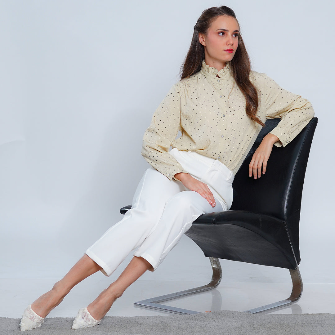 Laarni Polka Dot Mock Neck Blouse