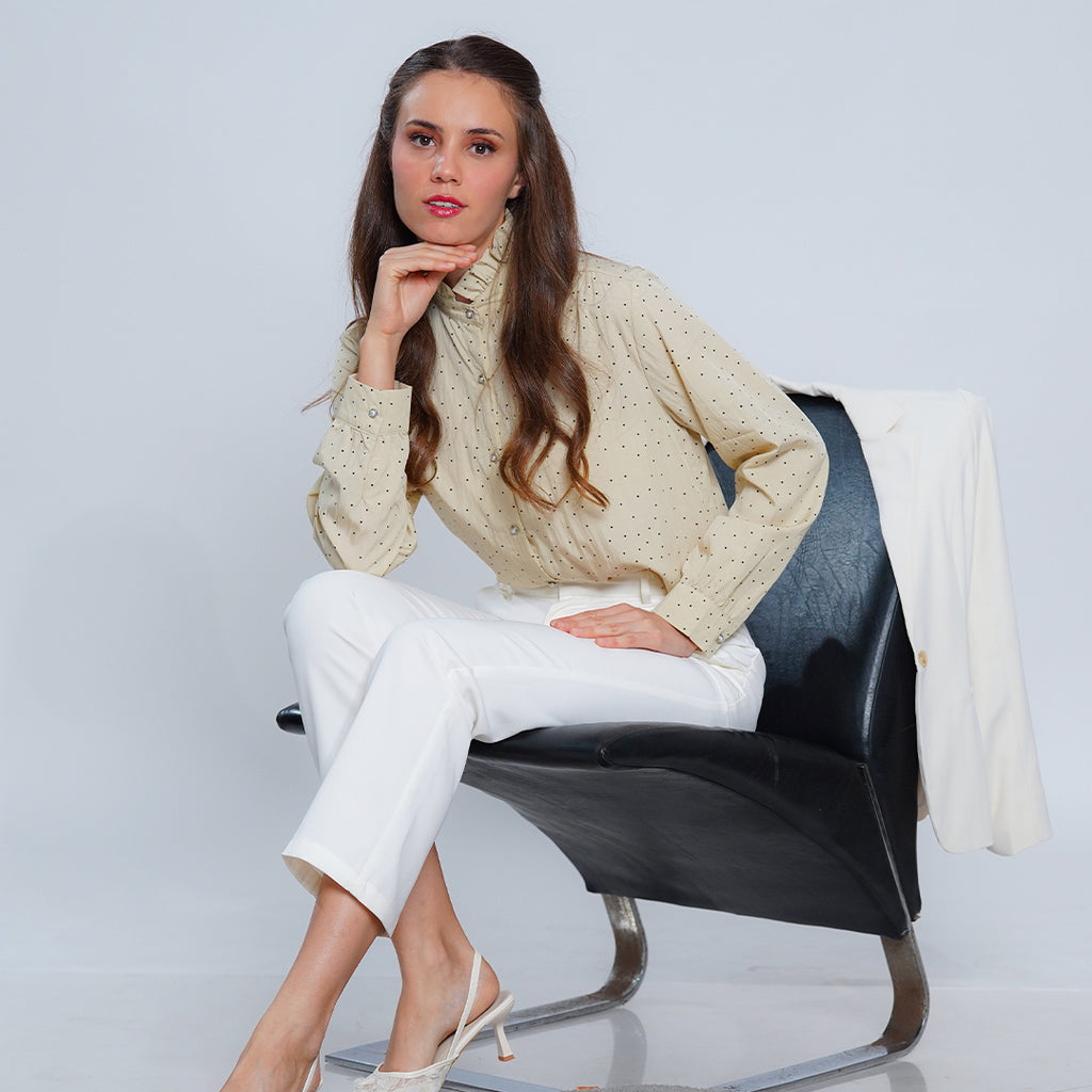 Laarni Polka Dot Mock Neck Blouse