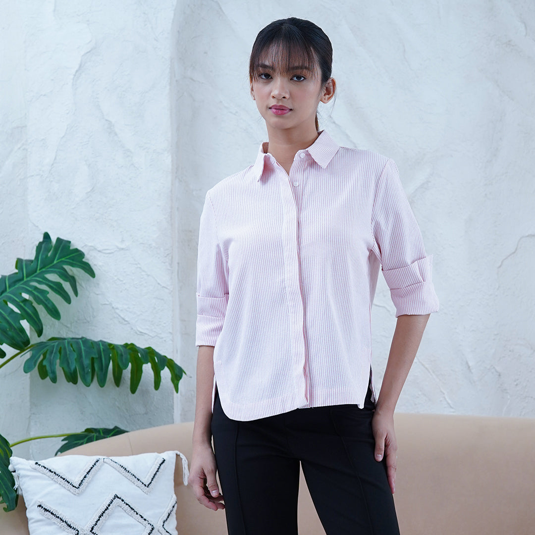 Felicity Long sleeves Stripe Boxy-cut with Collar Blouse