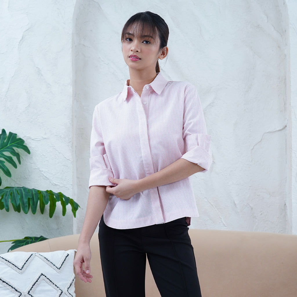 Felicity Long sleeves Stripe Boxy-cut with Collar Blouse