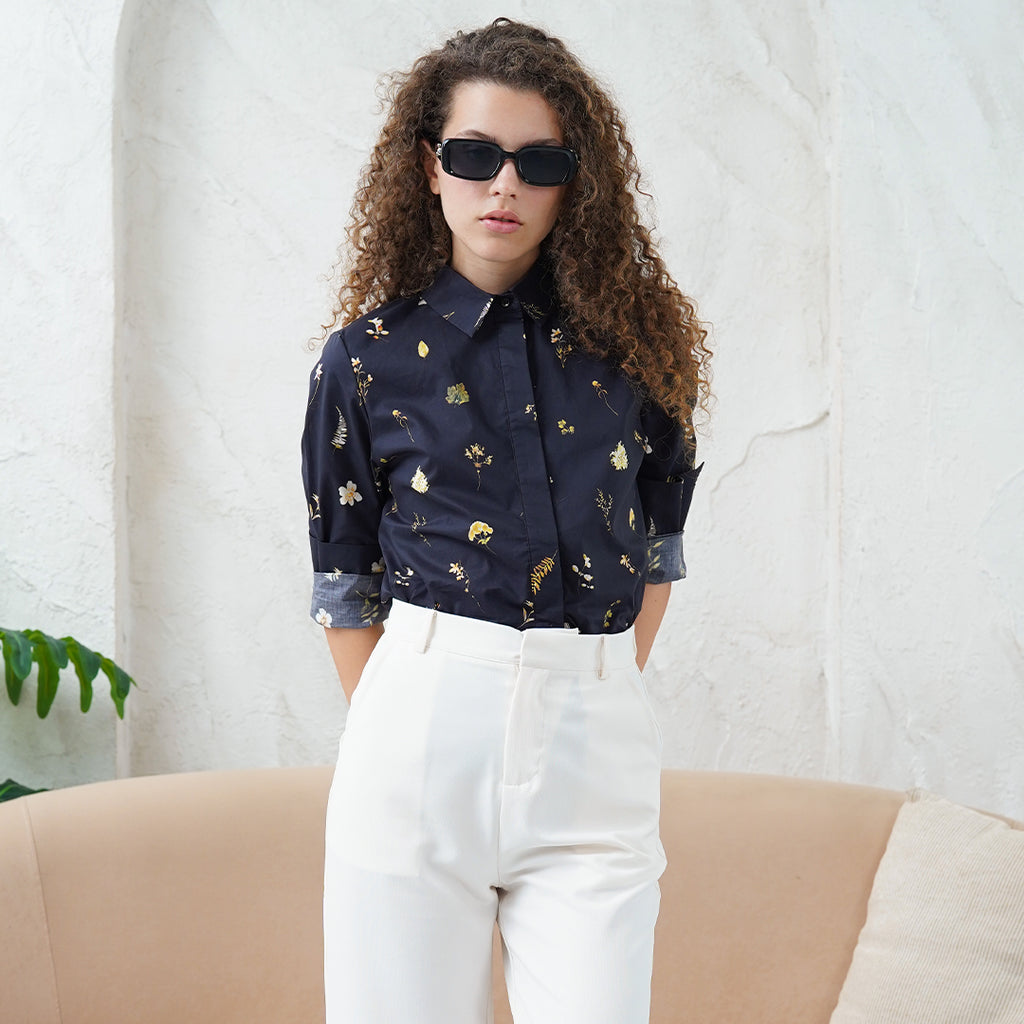 Fleur Botanical Boxy Cut Blouse with collar