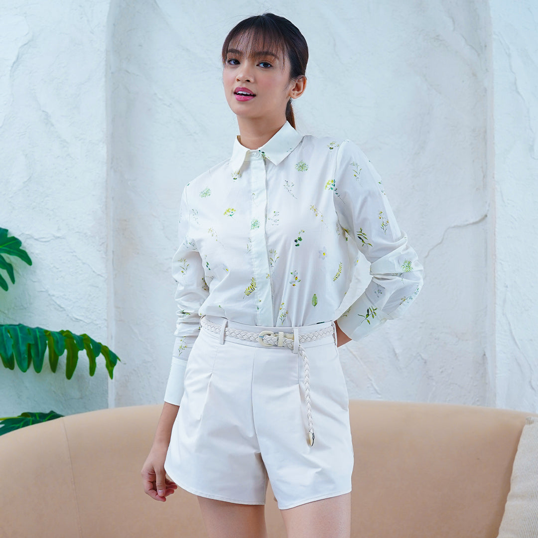 Fleur Botanical Boxy Cut Blouse with collar