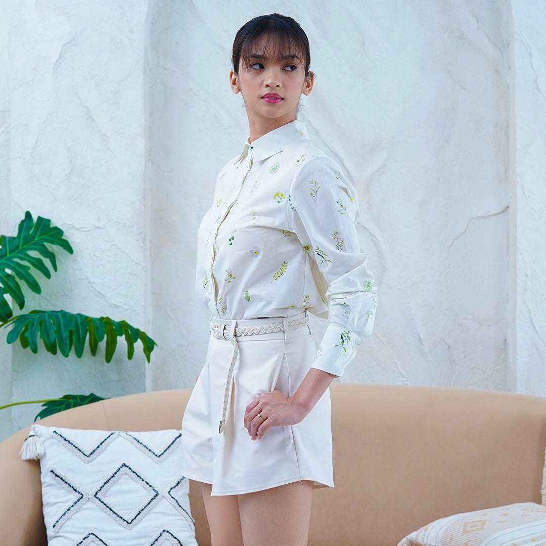 Fleur Botanical Boxy Cut Blouse with collar