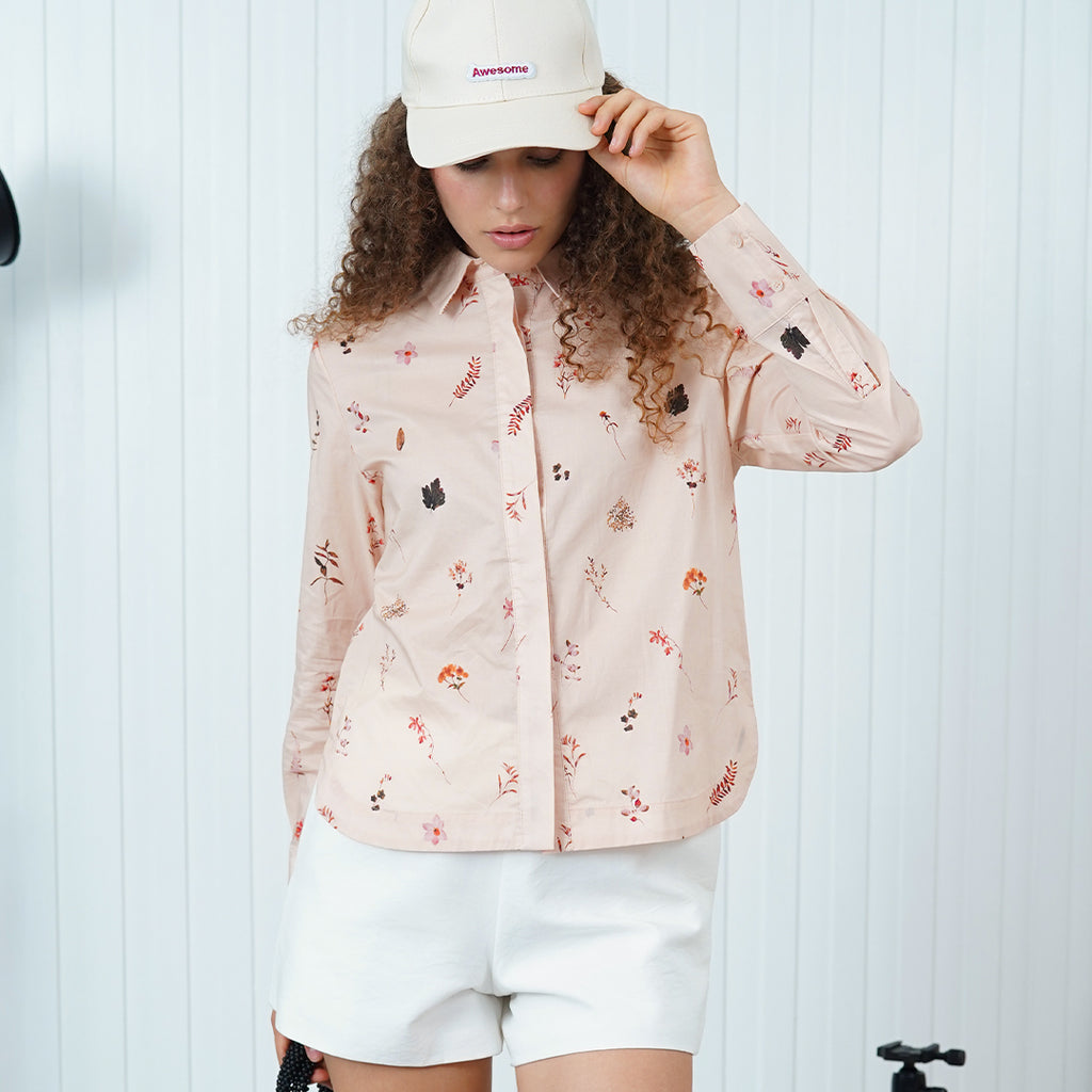 Fleur Botanical Boxy Cut Blouse with collar