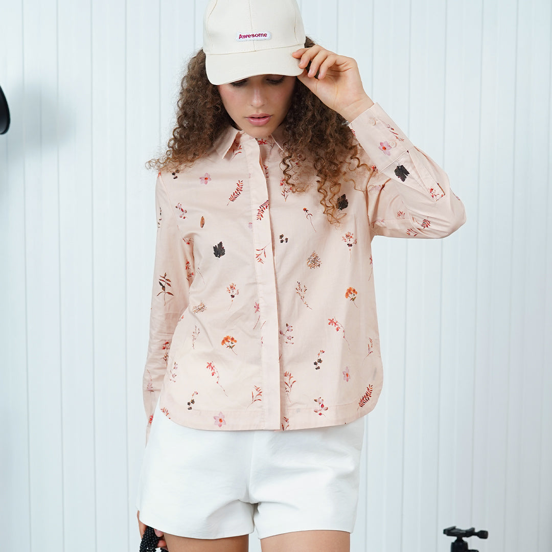 Fleur Botanical Boxy Cut Blouse with collar