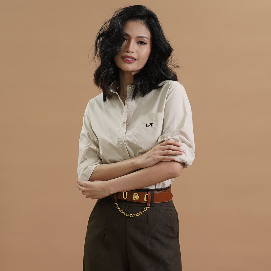 Ivy Button-Down Long Sleeve Blouse with MLDT Logo