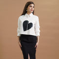 Ivory Heart Cropped Button-Down Top