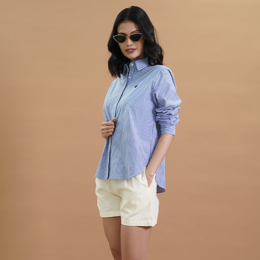 Imogen Stripe Heart-Accented Button-Down Blouse