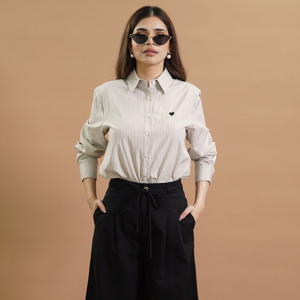 Imogen Stripe Heart-Accented Button-Down Blouse