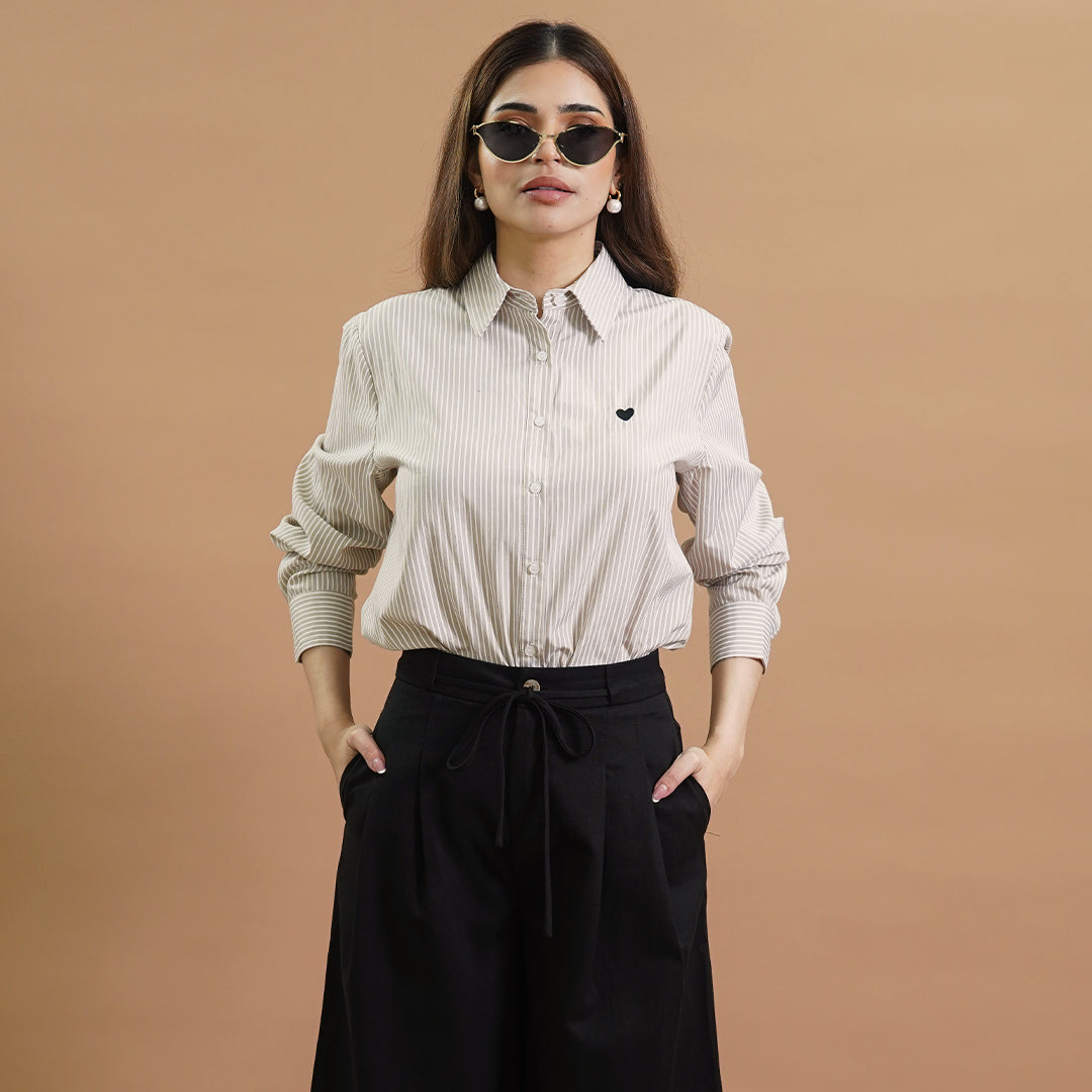 Imogen Stripe Heart-Accented Button-Down Blouse