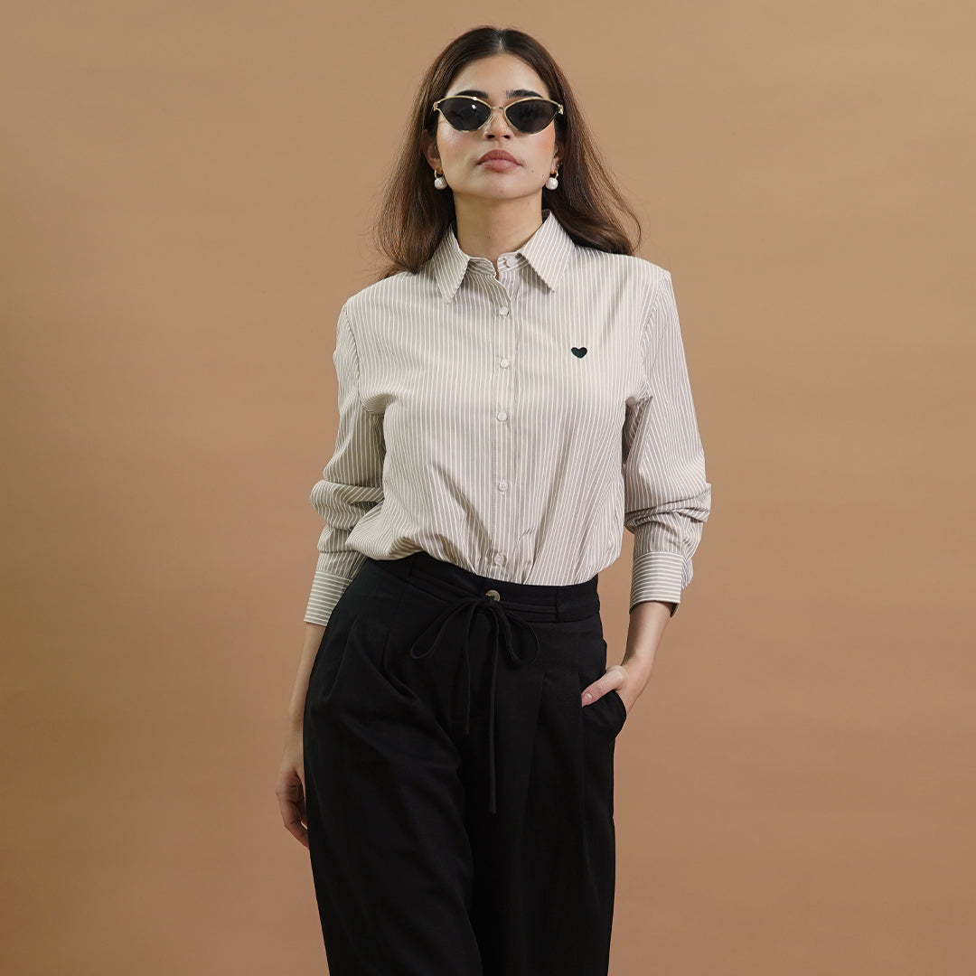 Imogen Stripe Heart-Accented Button-Down Blouse