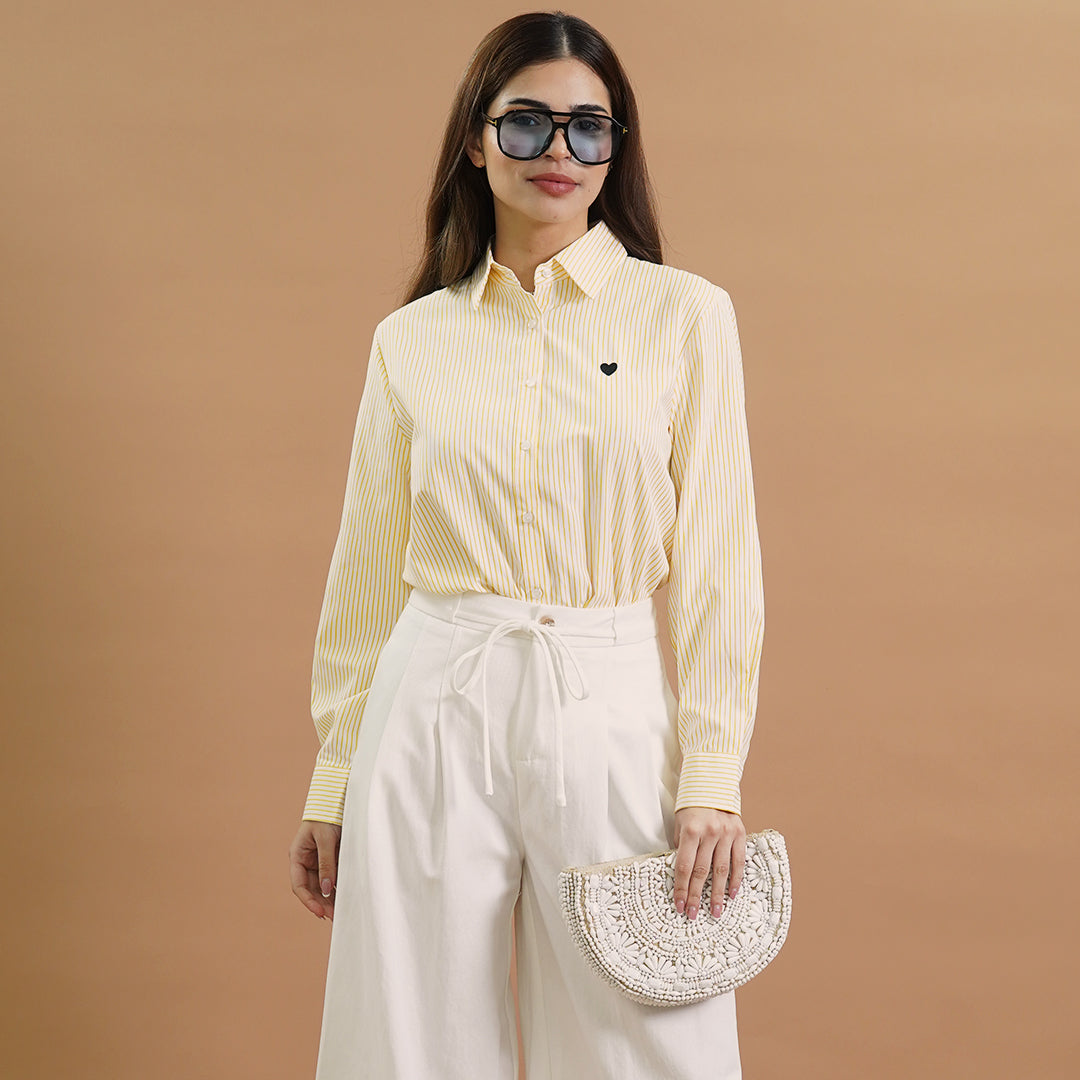 Imogen Stripe Heart-Accented Button-Down Blouse