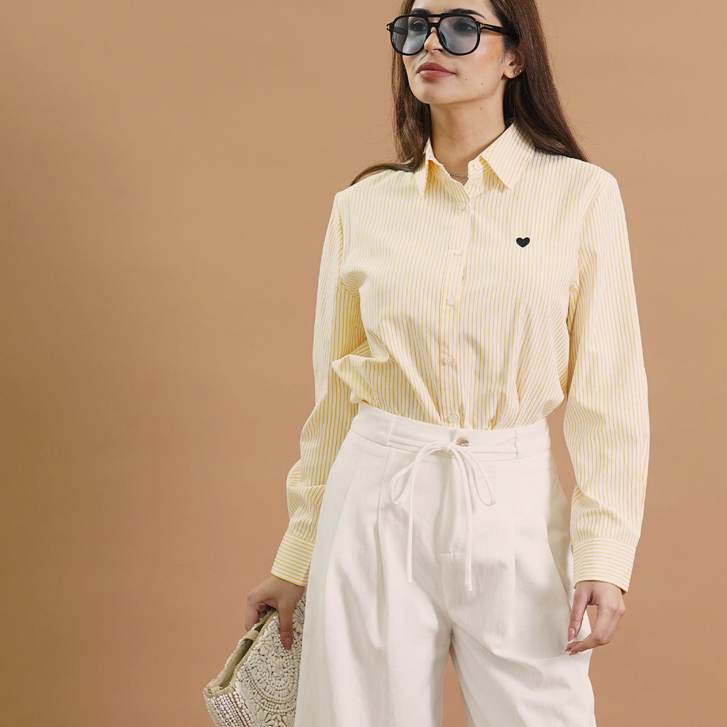 Imogen Stripe Heart-Accented Button-Down Blouse