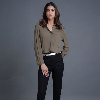 Iva Long Sleeve Collared Chiffon Blouse