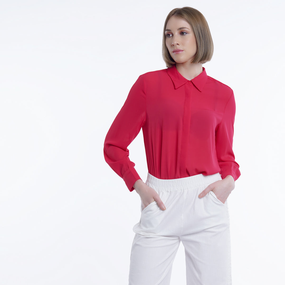 Iva Long Sleeve Collared Chiffon Blouse