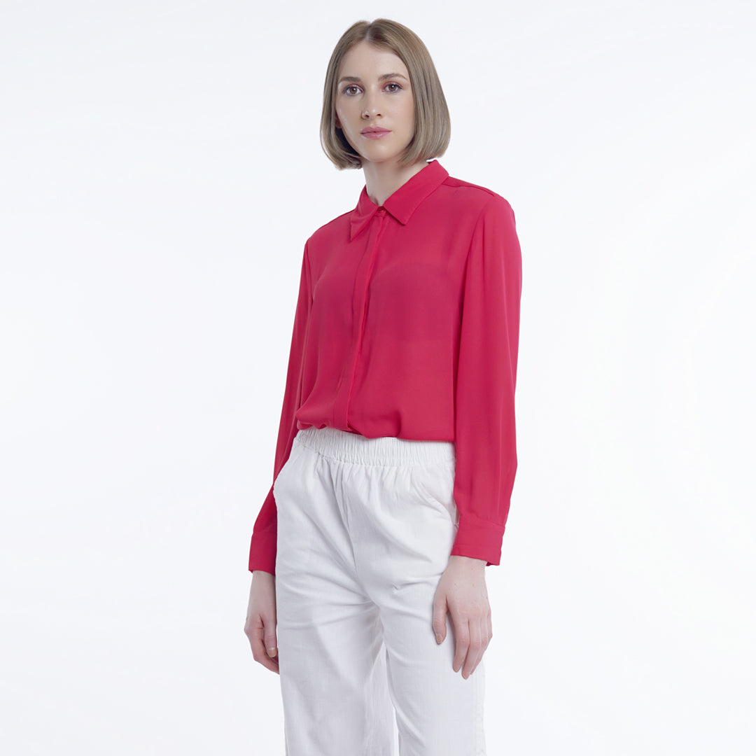 Iva Long Sleeve Collared Chiffon Blouse