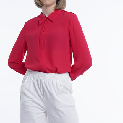 Iva Long Sleeve Collared Chiffon Blouse