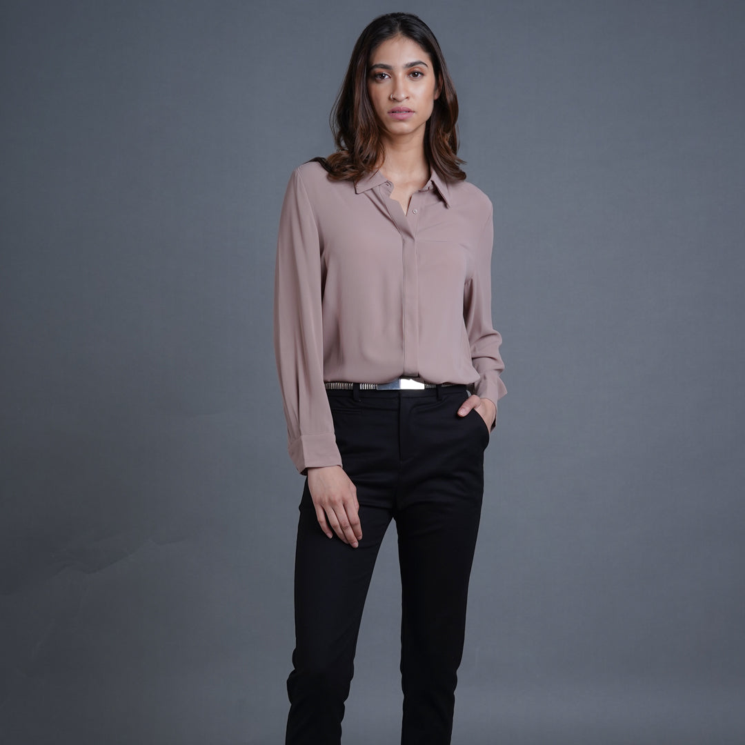 Iva Long Sleeve Collared Chiffon Blouse