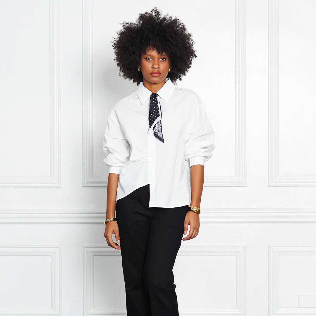 Jamie Ruched Poplin Button-Down with Scarf