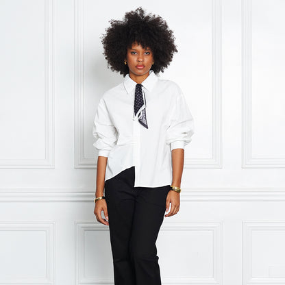 Jamie Ruched Poplin Button-Down with Scarf